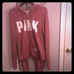 2 pc VS Pink jacket hoodie (med) & pants ( Small)